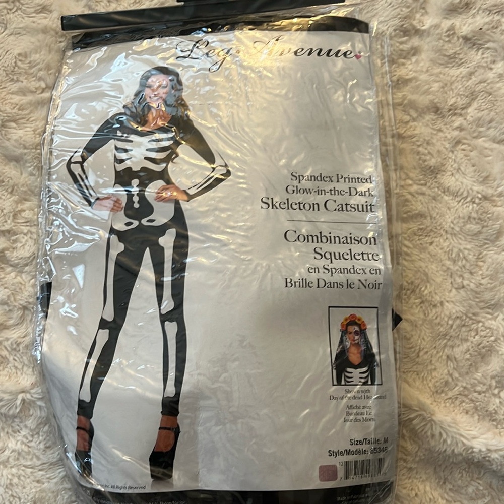M skeleton glow in dark spandex costume woman